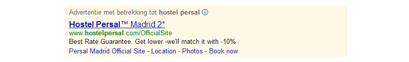 Persal promotes price guarantee in AdWords ads