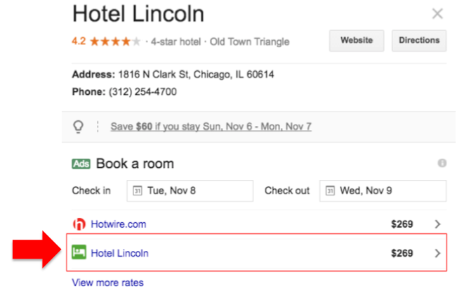 hotel direct prices at google hotel ads